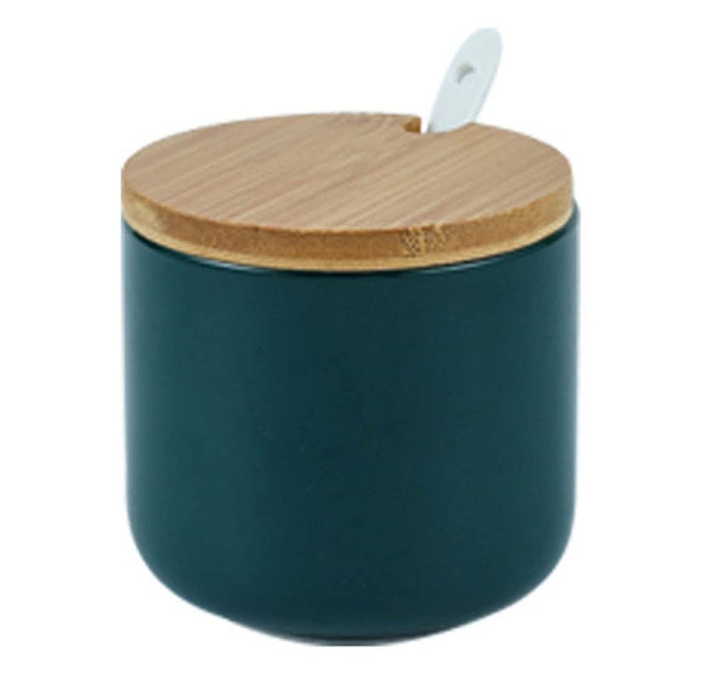 RockTrend Simple Pure Color Ceramic Spice Jar Seasoning Box Condiment Pot Sugar Bowl with Bamboo Lid and Spoon