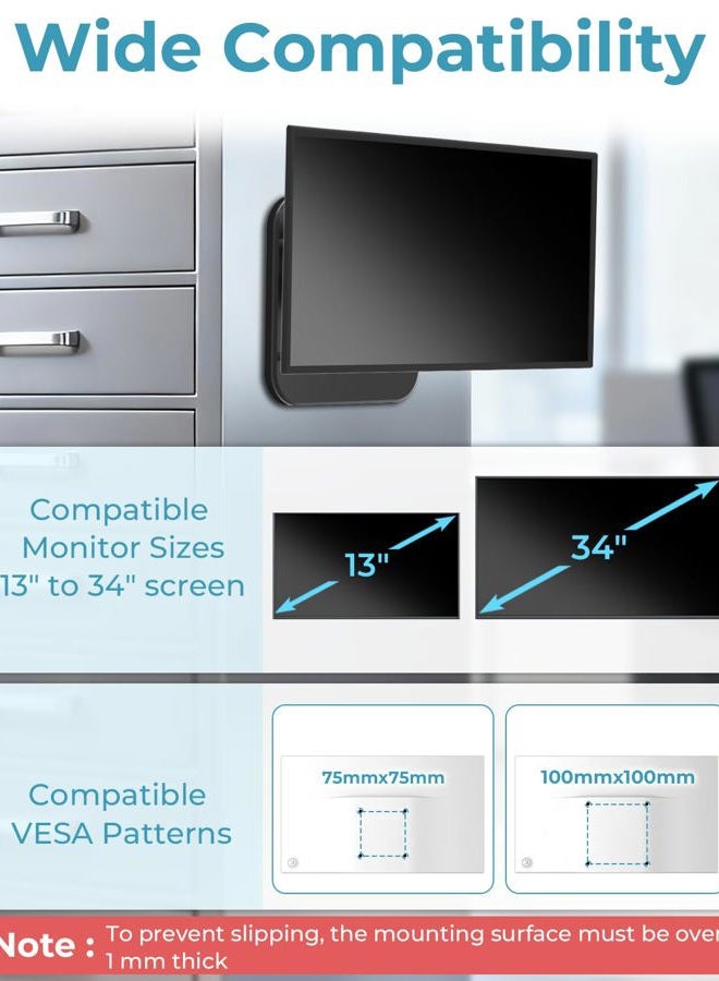 Varghesyla Magnetic Monitor Mount for 13"to 34”Screen Adjustable 360° Rotate Monitor Holder for Metal Surface with Handle Hold Up to 22LBS 75x75 or 100x100 VESA Screen Mounting Bracket for Metal Cabinet, Fridge - Image 2