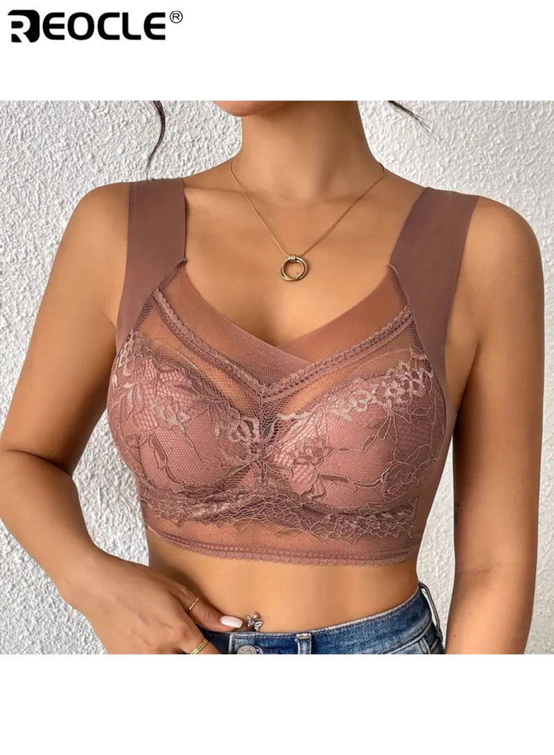 REOCLE Women's Lace Bra Wireless Comfort Design Breathable Soft Cup with Delicate Lace Trim for All Day Wear and Light Support for Daily Use and Special Occasions - Image 4