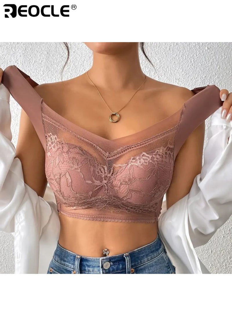 REOCLE Women's Lace Bra Wireless Comfort Design Breathable Soft Cup with Delicate Lace Trim for All Day Wear and Light Support for Daily Use and Special Occasions - Image 2