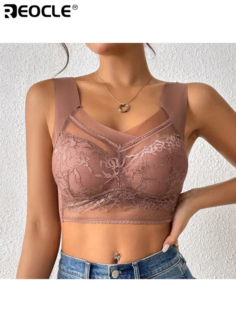 REOCLE Women's Lace Bra Wireless Comfort Design Breathable Soft Cup with Delicate Lace Trim for All Day Wear and Light Support for Daily Use and Special Occasions - Image 3