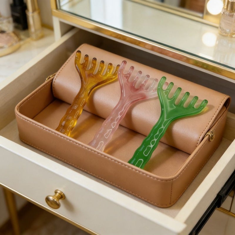 2 Pcs Beeswax Resin Six Claw Head Massager Scalp Relaxation Comb - Image 1