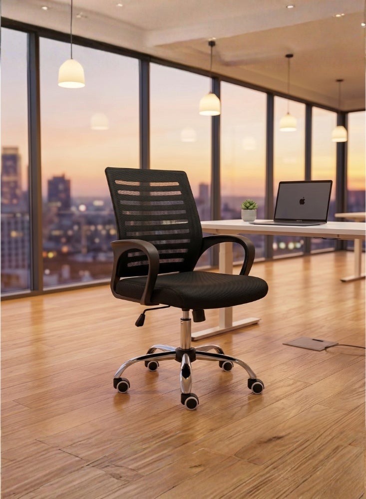 Karnak Mikaella Medium Back Office Chair | Mesh Executive Chair | Adjustable 360° Swivel Gaming Office Chair for Home & Office Furniture (Black) - Image 1