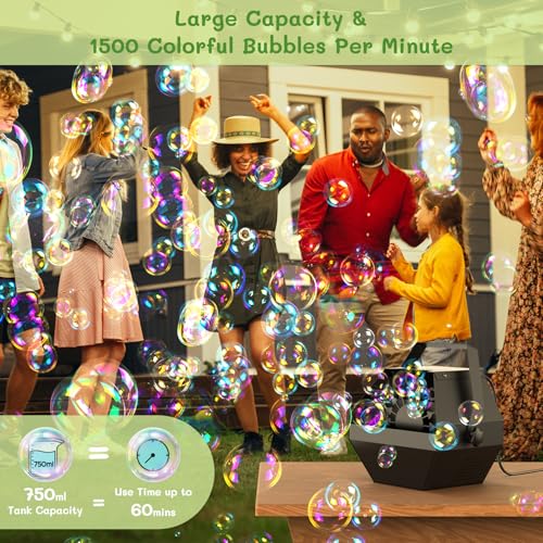 Theefun Bubble Machine Remote Control 750ML Metal Bubble Blower Machine for 60 Min Usage Time Plugin Automatic Bubble Maker for Parties Wedding Birthday Indoor Outdoor with AC Adapter - Image 5