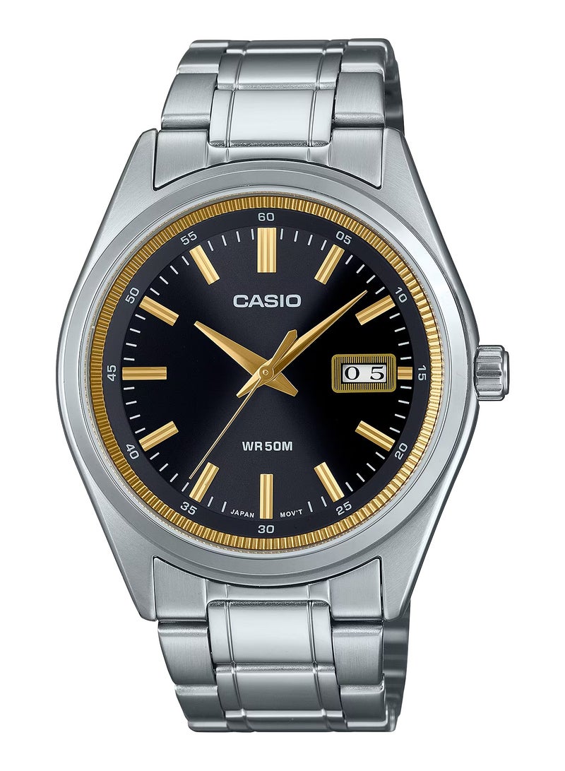 CASIO Standard Quartz Analog Stainless Steel Black Dial With Date Display Mens Watch MTP-B180D-1A2