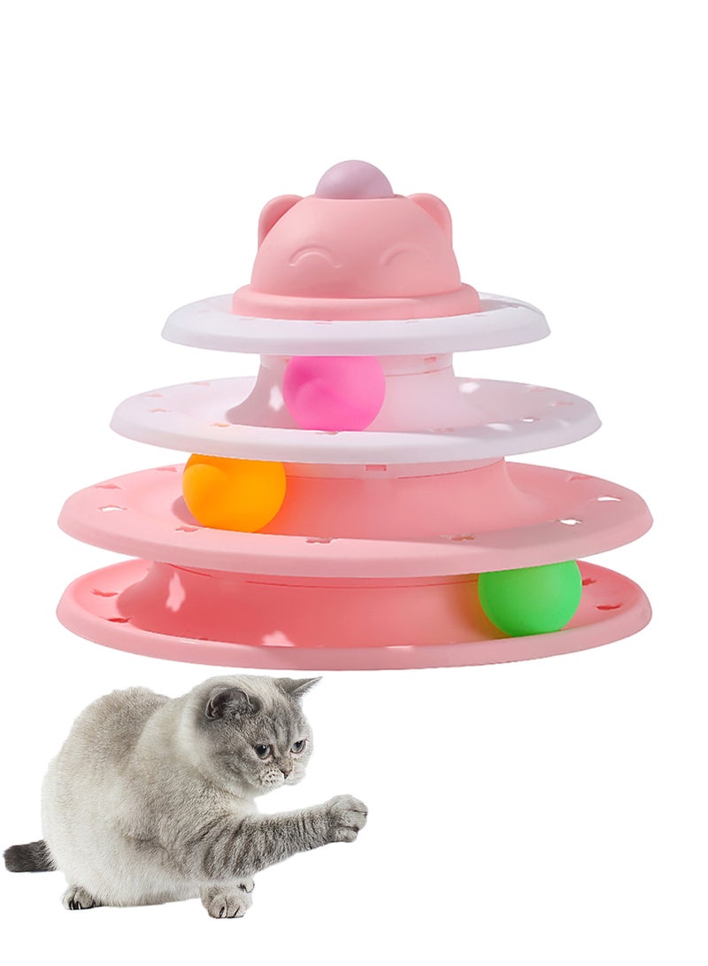 Kidle Cat Four-Layer Fun Colorful Ball Cat Toys Roller Pet Toys Turntable Pet  Cat Toy Balls with Three Colorful Balls Rotating Ball Kitten Toys Set Interactive Cat Toys for Indoor - Image 1