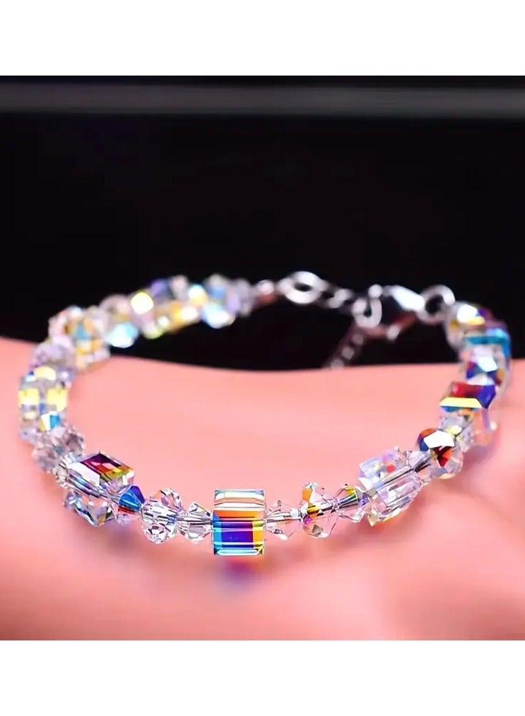 Little Romance Silvery Bracelets for Women Northern Lights Artificial Crystals Bracelet 18.03cm+5.08cm Extension, Mother's Day Birthday Anniversary Jewelry Gift for Women, Mom, Ladies, Wife - Image 3