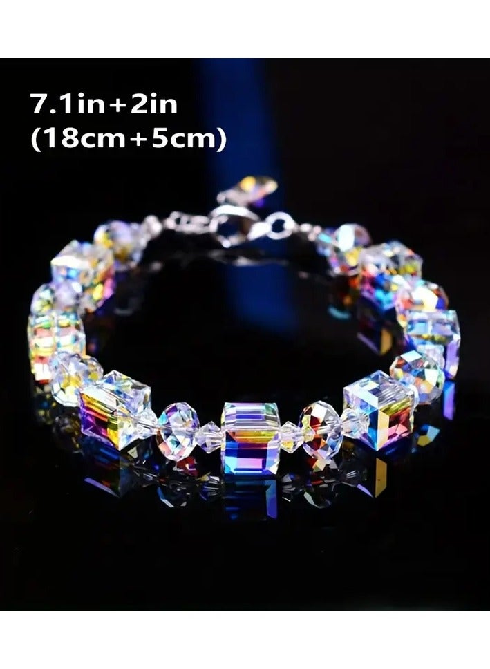 Little Romance Silvery Bracelets for Women Northern Lights Artificial Crystals Bracelet 18.03cm+5.08cm Extension, Mother's Day Birthday Anniversary Jewelry Gift for Women, Mom, Ladies, Wife - Image 4