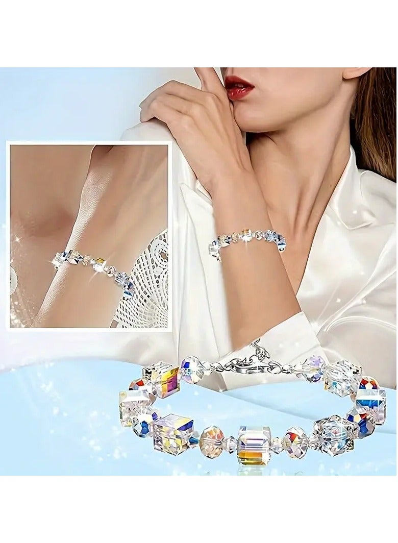 Little Romance Silvery Bracelets for Women Northern Lights Artificial Crystals Bracelet 18.03cm+5.08cm Extension, Mother's Day Birthday Anniversary Jewelry Gift for Women, Mom, Ladies, Wife - Image 5