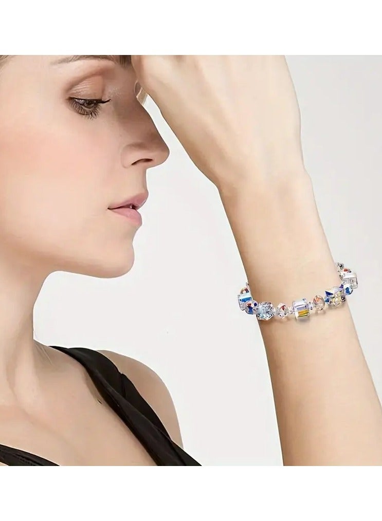 Little Romance Silvery Bracelets for Women Northern Lights Artificial Crystals Bracelet 18.03cm+5.08cm Extension, Mother's Day Birthday Anniversary Jewelry Gift for Women, Mom, Ladies, Wife - Image 2