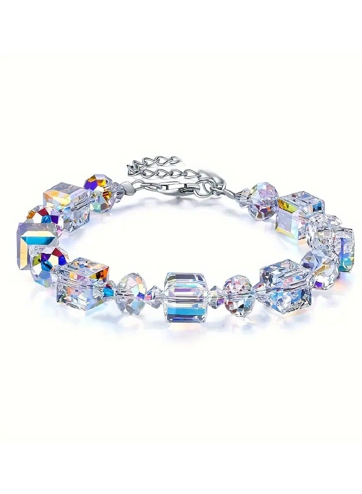 Little Romance Silvery Bracelets for Women Northern Lights Artificial Crystals Bracelet 18.03cm+5.08cm Extension, Mother's Day Birthday Anniversary Jewelry Gift for Women, Mom, Ladies, Wife - Image 1