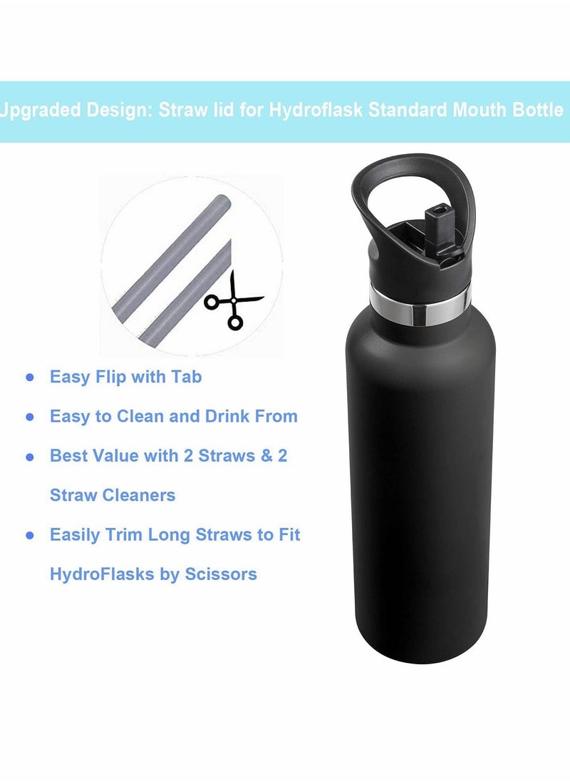 KASTWAVE - Straw Lid for Hydro Flask Standard Mouth Water Bottle, Lid with Straws and Flexible Handle fits Hydroflask Standard Mouth 12 - 64 oz, Sports Straw Cap Flip Top Replacement Lid - Image 1
