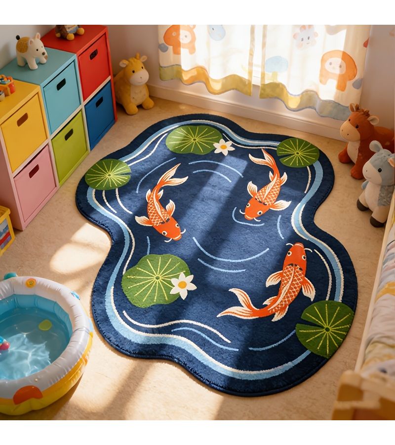 1pc Creative Carp Design Rug With Lotus Leaf Decorative Pattern In Pond 51.18x70.87inch For Bedroom Living Room Sofa Bedside Indoor Decor Art - Image 4