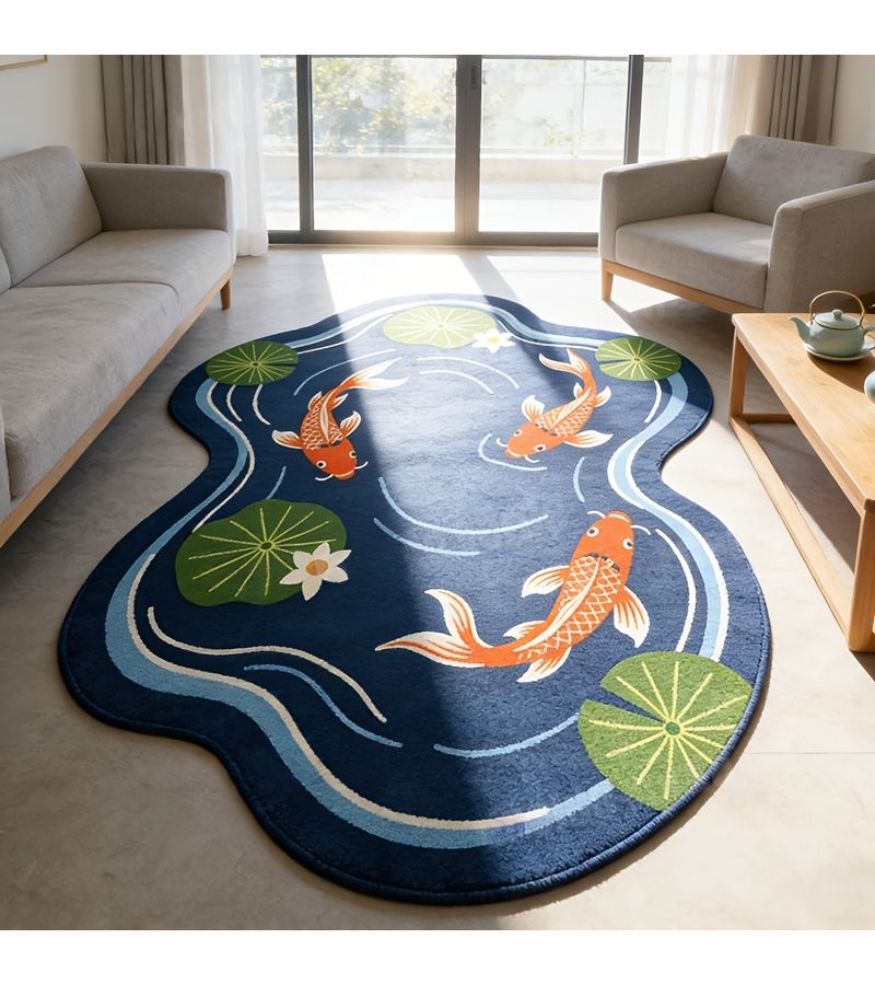 1pc Creative Carp Design Rug With Lotus Leaf Decorative Pattern In Pond 51.18x70.87inch For Bedroom Living Room Sofa Bedside Indoor Decor Art - Image 3