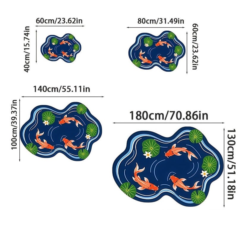 1pc Creative Carp Design Rug With Lotus Leaf Decorative Pattern In Pond 51.18x70.87inch For Bedroom Living Room Sofa Bedside Indoor Decor Art - Image 2