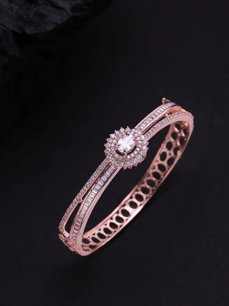 Priyaasi Rose Stone Studded Handcrafted Bangle Style Bracelet