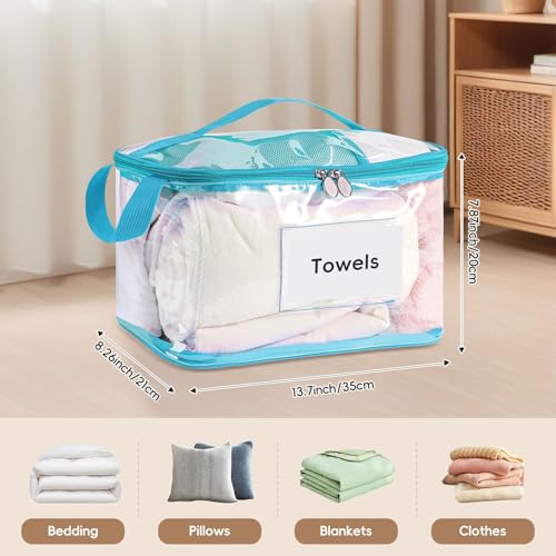 DOOHALO Small Clear Clothing Storage organizer Bags with Zipper handles 13.77X8.26X7.8 inch under bed clothes storage bags for Sweater Sheet Towel Socks Underwear Bra Quilts Books - Image 5