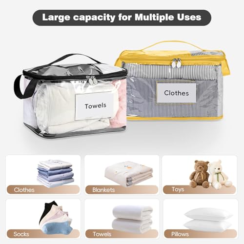 DOOHALO Small Clear Clothing Storage organizer Bags with Zipper handles 13.77X8.26X7.8 inch under bed clothes storage bags for Sweater Sheet Towel Socks Underwear Bra Quilts Books - Image 3