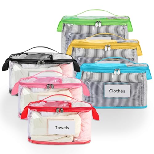 DOOHALO Small Clear Clothing Storage organizer Bags with Zipper handles 13.77X8.26X7.8 inch under bed clothes storage bags for Sweater Sheet Towel Socks Underwear Bra Quilts Books - Image 1