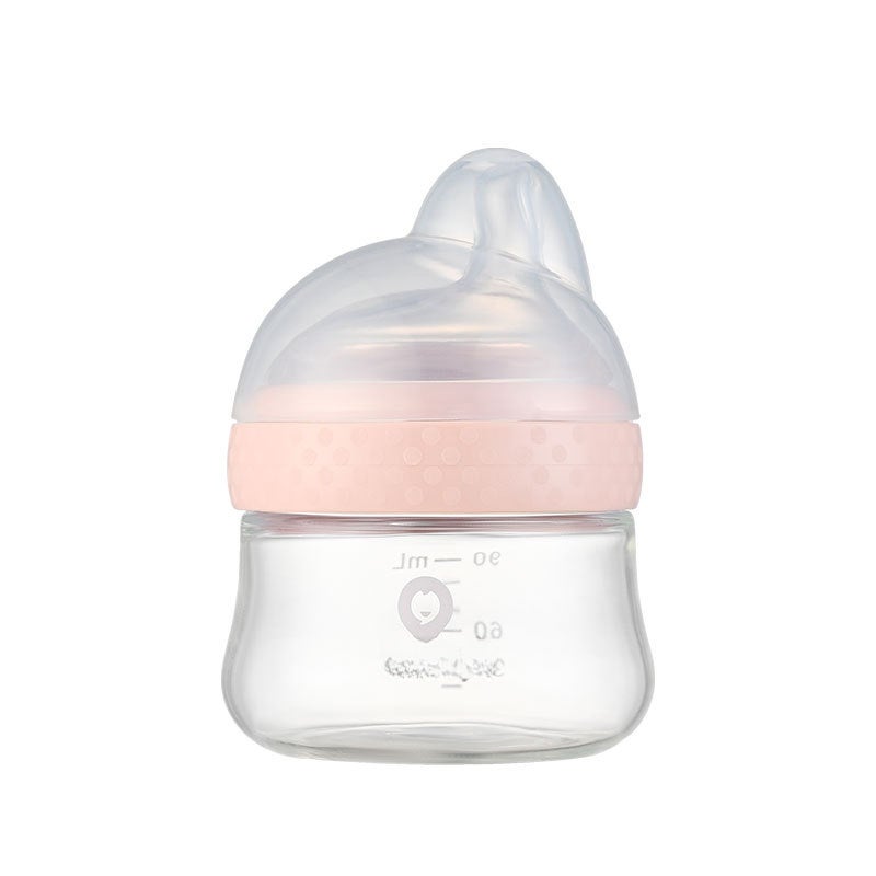 Aidoqi newborn baby wide-caliber glass bottle anti-choking anti-flatulence PPSU bottle baby bottle 90ml(Glass-Powder -90ml) - Image 1