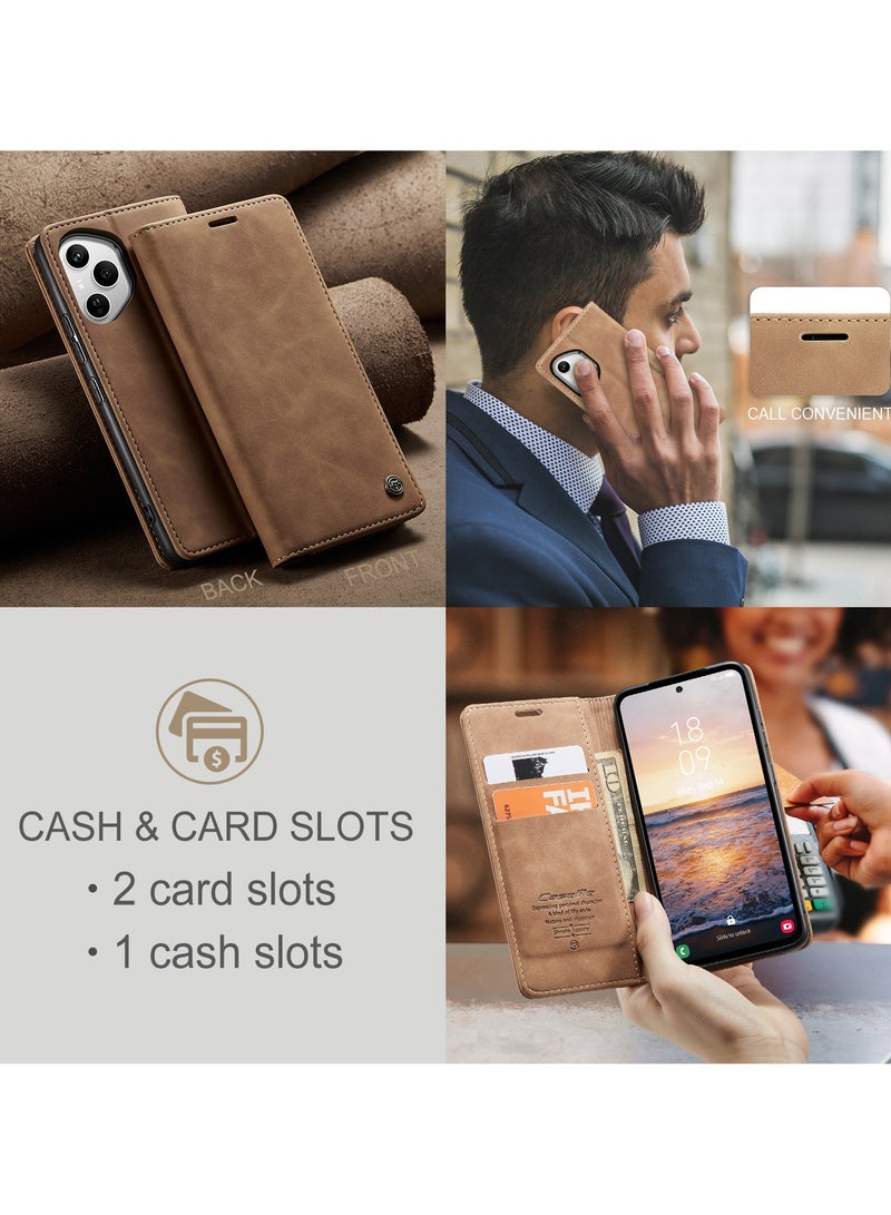 CaseMe Phone Case Luxury PU Leather Design 013 Flip Cover Card Slot Holder Cover For Honor 400 Pro (Brown) - Image 4