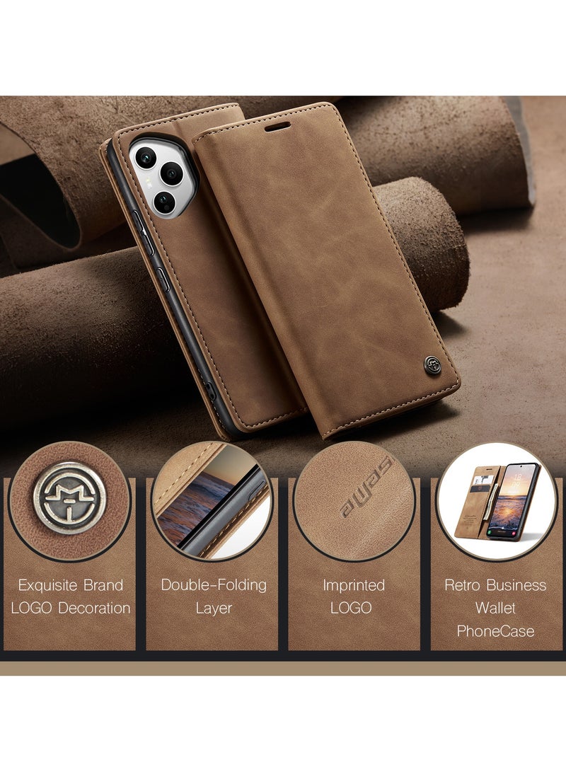 CaseMe Phone Case Luxury PU Leather Design 013 Flip Cover Card Slot Holder Cover For Honor 400 Pro (Brown) - Image 3