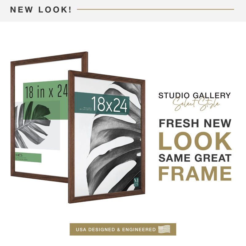 MCS Studio Gallery 18x24 Poster Frame Walnut Woodgrain Engineered Wood, Vertical & Horizontal Wall Hanging Large Picture Frame for Photos, Posters & Art Prints (1-Pack) - Image 2