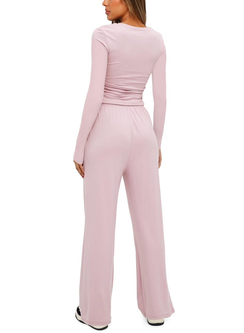 Darong Womens Lounge Sets 2 Piece Outfits Long Sleeve Two Piece Fall 2026 Outfits Casual Matching Tracksuit Clothes 9065A Light Pink XL - Image 2