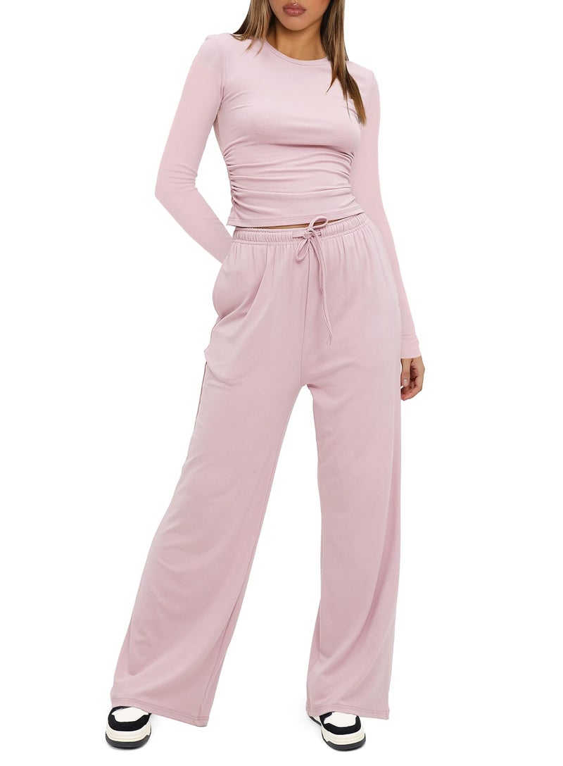 Darong Womens Lounge Sets 2 Piece Outfits Long Sleeve Two Piece Fall 2026 Outfits Casual Matching Tracksuit Clothes 9065A Light Pink XL - Image 3