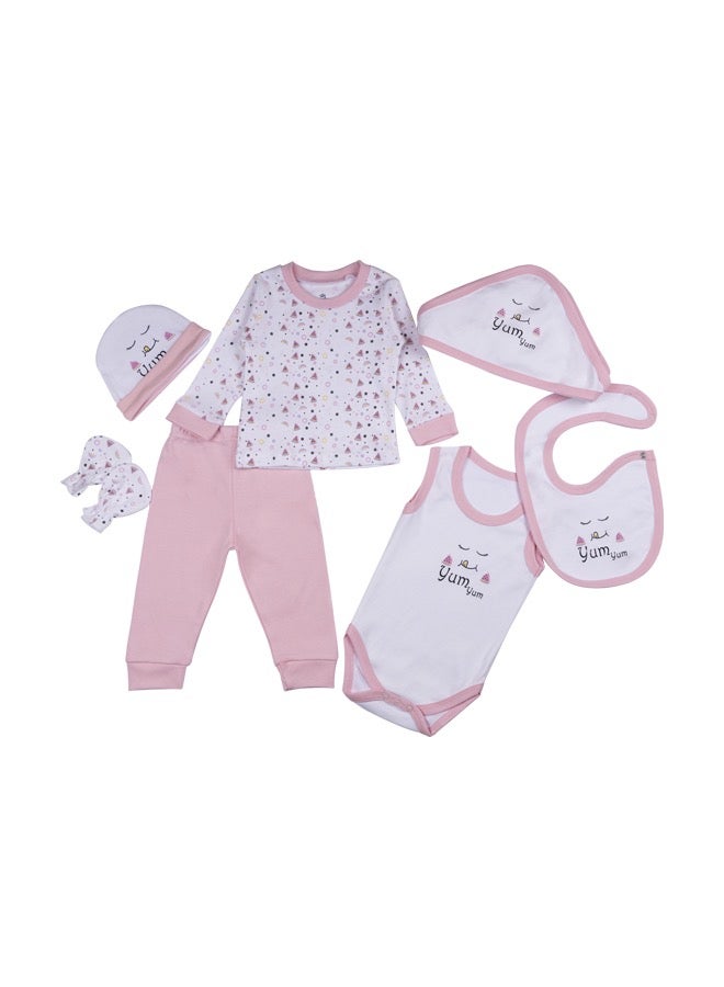 Babies Basic 7 Piece Unisex 100% Cotton Gift Set Include Bib, Pyjama, Mitten, Cap, Romper, Top And Bottom Set - Image 1