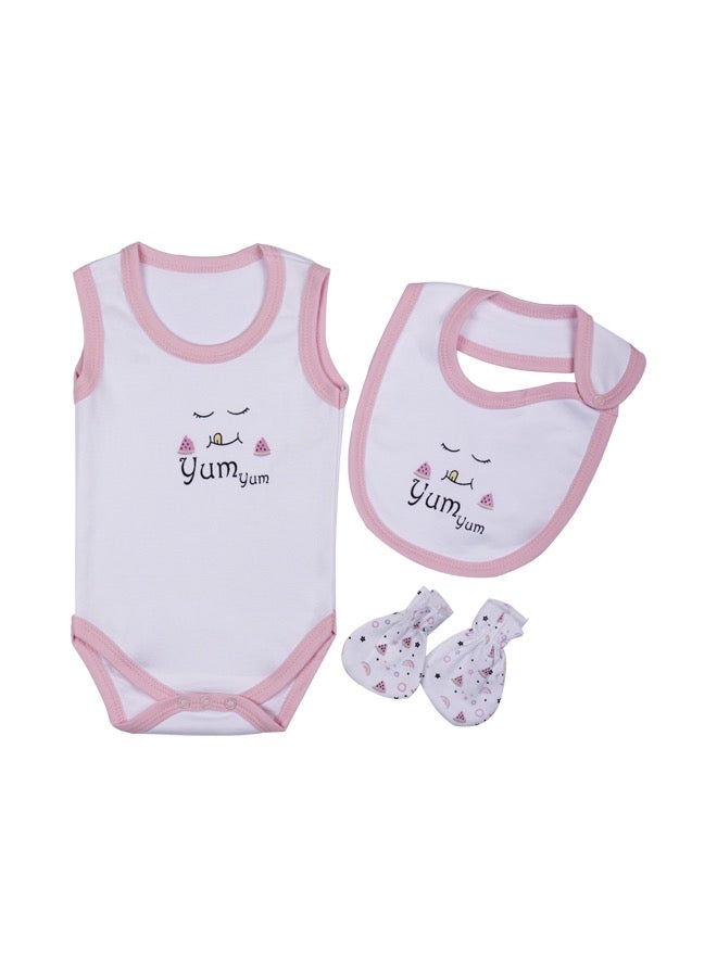 Babies Basic 7 Piece Unisex 100% Cotton Gift Set Include Bib, Pyjama, Mitten, Cap, Romper, Top And Bottom Set - Image 3
