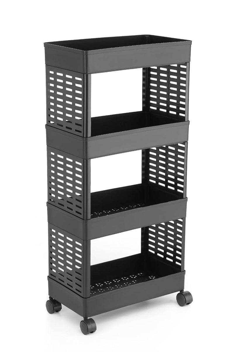 PALAK Plastic Multipurpose 4Tier Floor Mount Corner Shelf Kitchen Organizer RackStorage ShelfDish RackStorage Rack For Kitchen Black 4Xl Black - Image 1