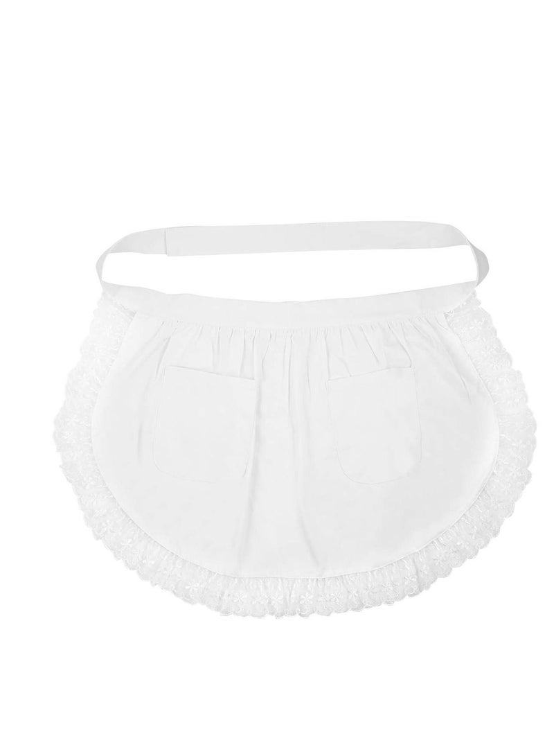 Y&D Maid Apron, White Waist Half Aprons for Women With Pockets, Lace Ruffle Chef Work Bib Apron Dress Bistrot Server Waitress Servant Cosplay Costume Kitchen Home - Image 1