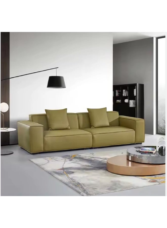 Poppins Home Sleek & Spacious Leather Couch With Pillows Ideal for Any Living Room (Light Green)  - Image 1