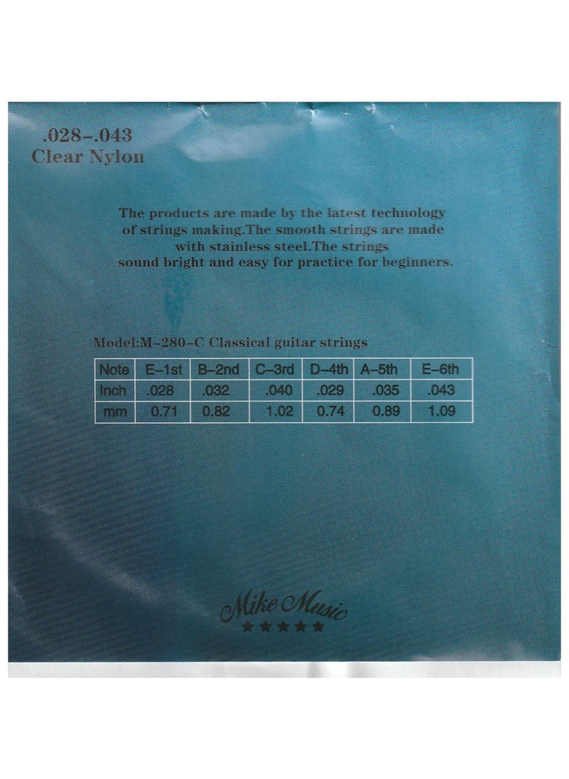 null - MIKE MUSIC Classical Guitar Strings Nylon Silver wound, Light Great Bright,Rust prevention.028-.043 1-Pack (Classical Guitar-Strings M-280 C) - Image 1