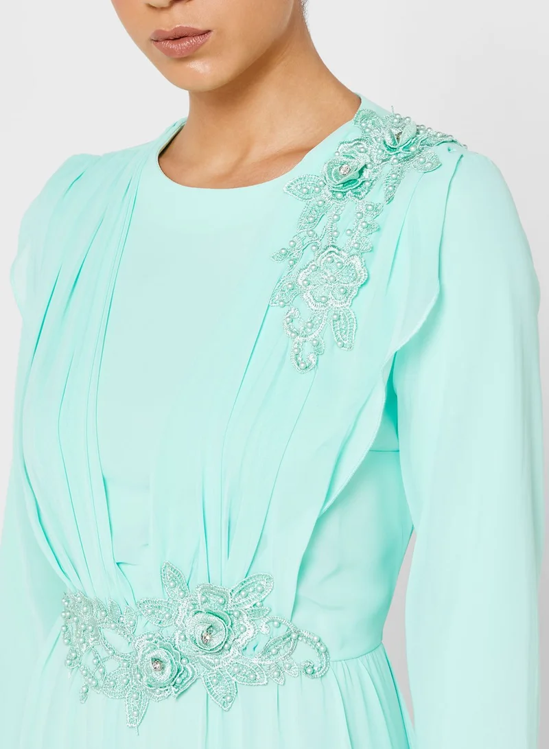 Khizana Ruched Embroidered Dress