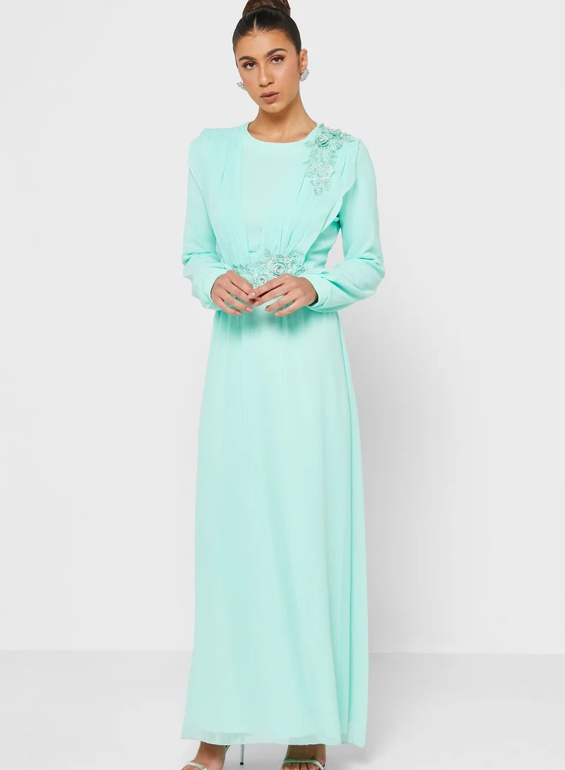 Khizana Ruched Embroidered Dress