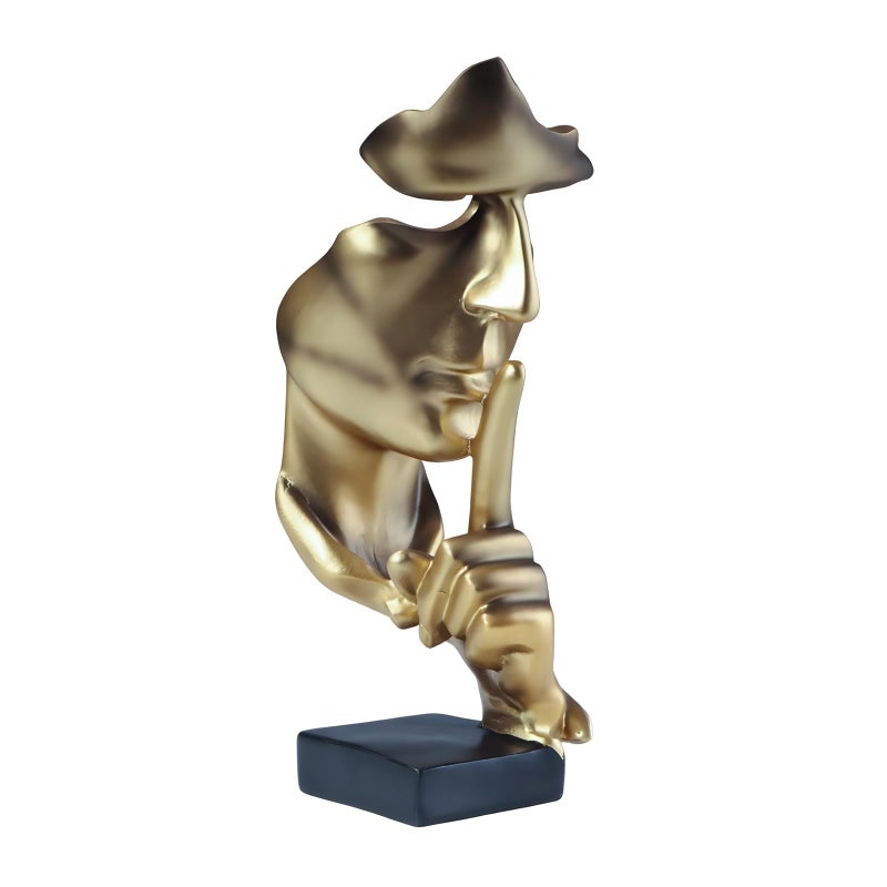 aboxoo Thinker Statue, Silence is Gold Abstract Art Figurine, Modern Home Resin Sculptures Decorative Objects Shelf Decor,Tabletop for Home Decor,Man Office Study Desk Statue (Large Gold) - Image 1