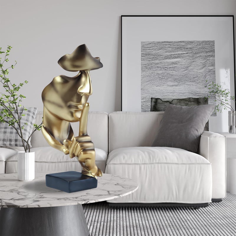 aboxoo Thinker Statue, Silence is Gold Abstract Art Figurine, Modern Home Resin Sculptures Decorative Objects Shelf Decor,Tabletop for Home Decor,Man Office Study Desk Statue (Large Gold) - Image 2