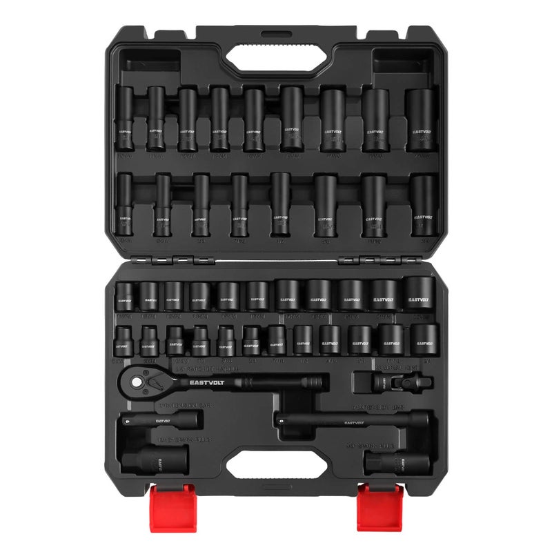 Eastvolt Mechanic Tool Kits, Drive Socket Set, 46 Pieces, with 72 Teeth Reversible Ratchet, Metric/SAE (ASK06), One Size - Image 2