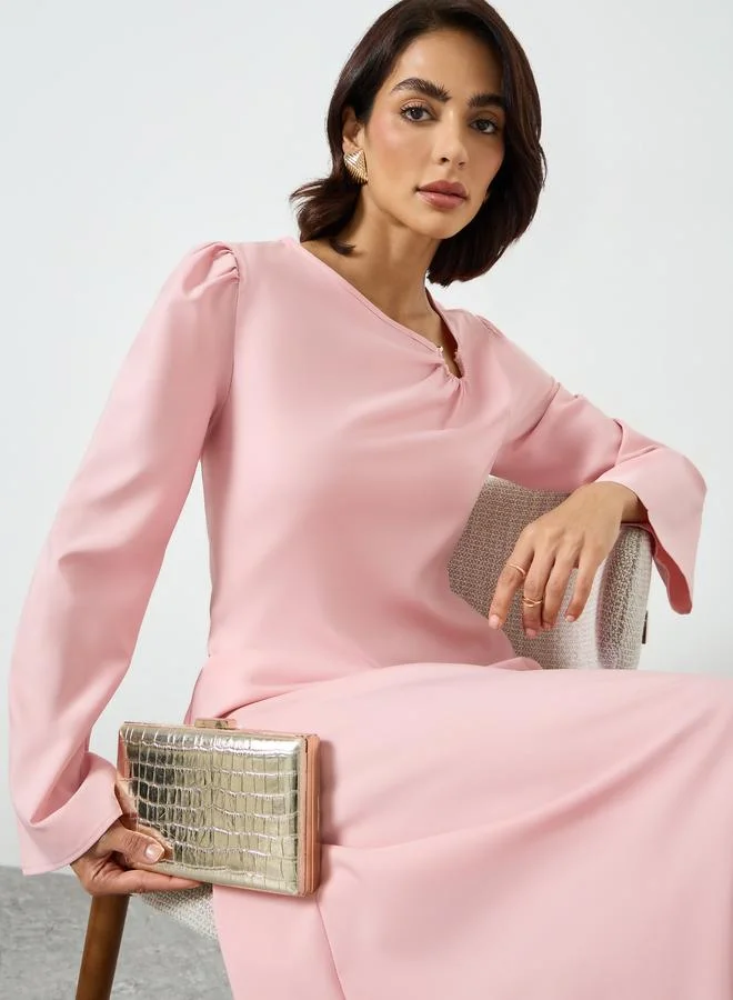 تايك تو Pink Asymmetric Neck Shift Maxi Dress