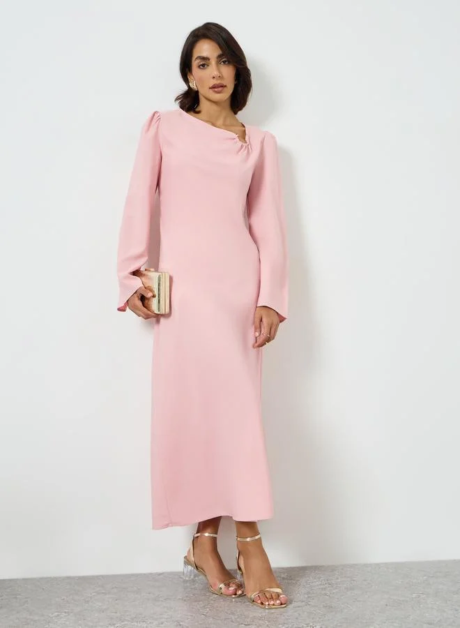 تايك تو Pink Asymmetric Neck Shift Maxi Dress