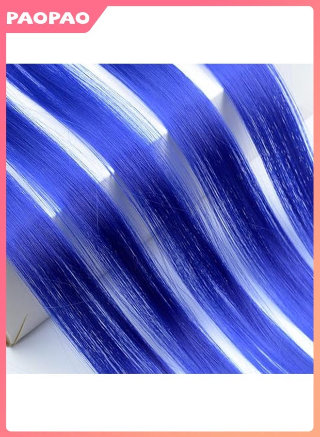 Pao pao 6 Pieces Clip-in Synthetic Hair Extensions, Long Straight Hairpiece with Highlights, Gradient Wig for Women and Girls, Daily and Party Use, 50cm Sapphire Blue - Image 4