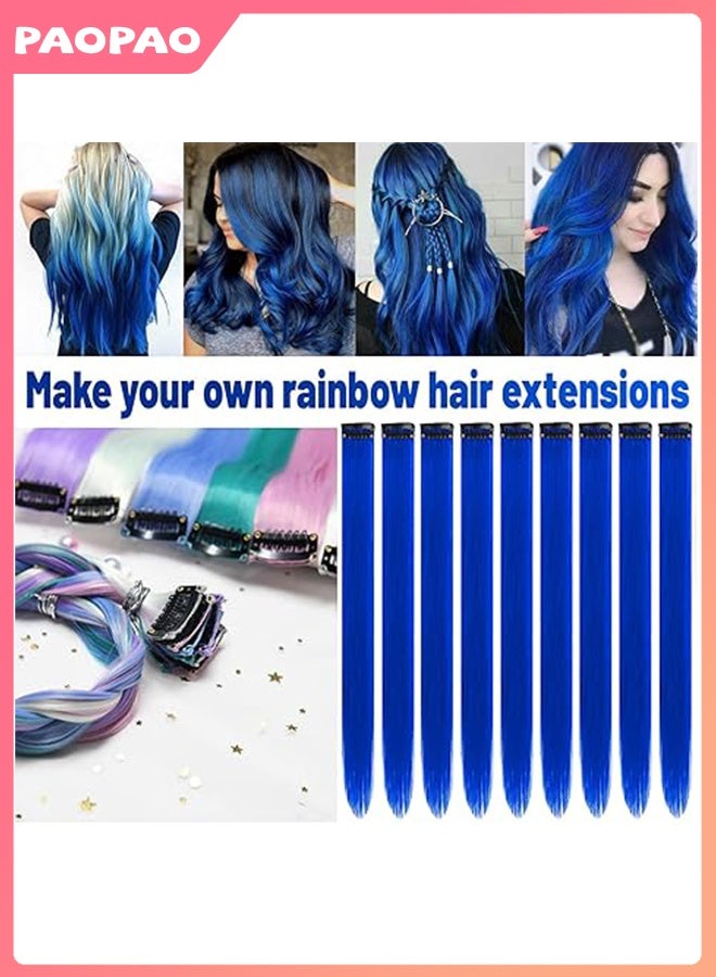 Pao pao 6 Pieces Clip-in Synthetic Hair Extensions, Long Straight Hairpiece with Highlights, Gradient Wig for Women and Girls, Daily and Party Use, 50cm Sapphire Blue - Image 2