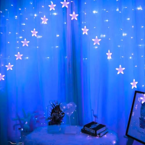 KHIZAR – 16 Star LED Curtain Light | Premium Decorative Curtain Lights for Festivals, Bedrooms, Parties & Home Ambience Christmas Decoration New Year Lighting (Blue Color) - Image 4