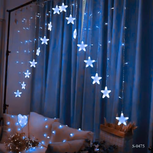 KHIZAR – 16 Star LED Curtain Light | Premium Decorative Curtain Lights for Festivals, Bedrooms, Parties & Home Ambience Christmas Decoration New Year Lighting (Blue Color) - Image 1