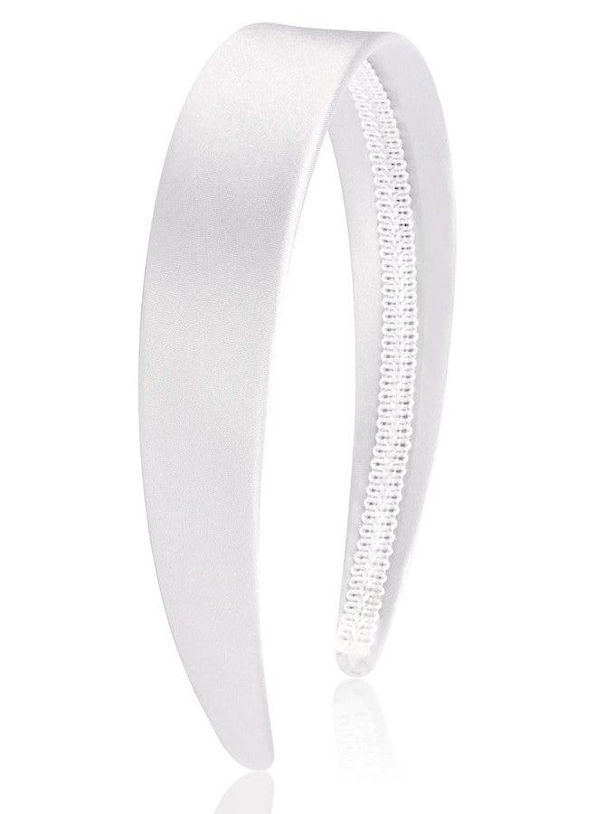 AHONEY White Headband for Women Girls Satin Silk Headband Non Slip 1.57" Wide Plain Head Band Solid Hair Band DIY Halloween Holiday Fasion Hair Accessories Gifts - Image 1