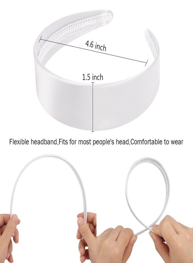 AHONEY White Headband for Women Girls Satin Silk Headband Non Slip 1.57" Wide Plain Head Band Solid Hair Band DIY Halloween Holiday Fasion Hair Accessories Gifts - Image 3