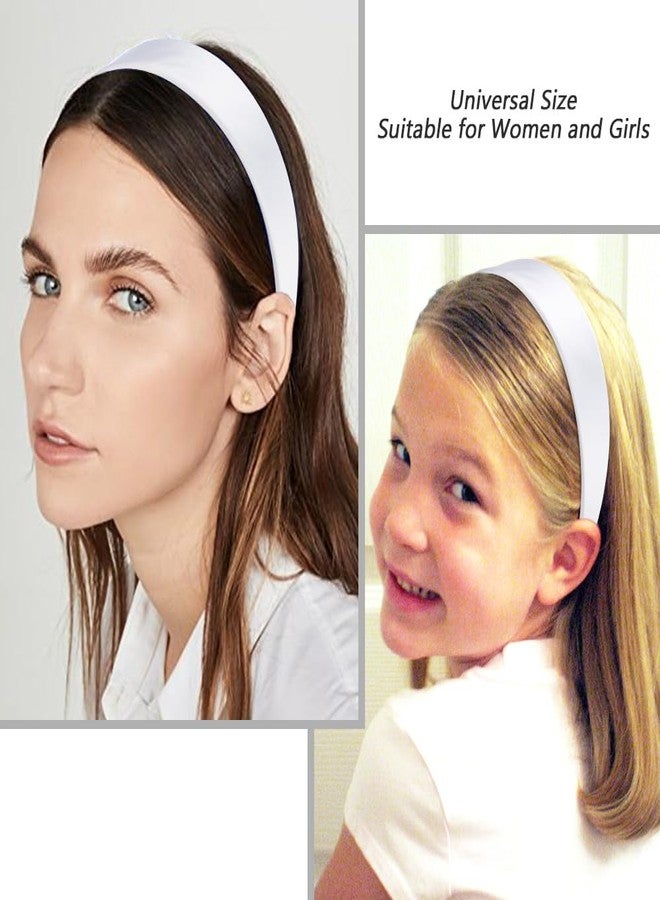 AHONEY White Headband for Women Girls Satin Silk Headband Non Slip 1.57" Wide Plain Head Band Solid Hair Band DIY Halloween Holiday Fasion Hair Accessories Gifts - Image 2