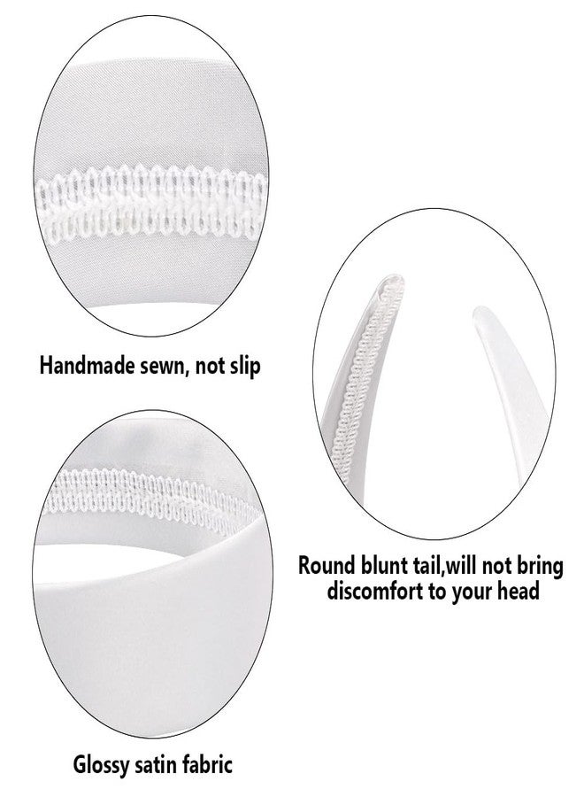 AHONEY White Headband for Women Girls Satin Silk Headband Non Slip 1.57" Wide Plain Head Band Solid Hair Band DIY Halloween Holiday Fasion Hair Accessories Gifts - Image 4